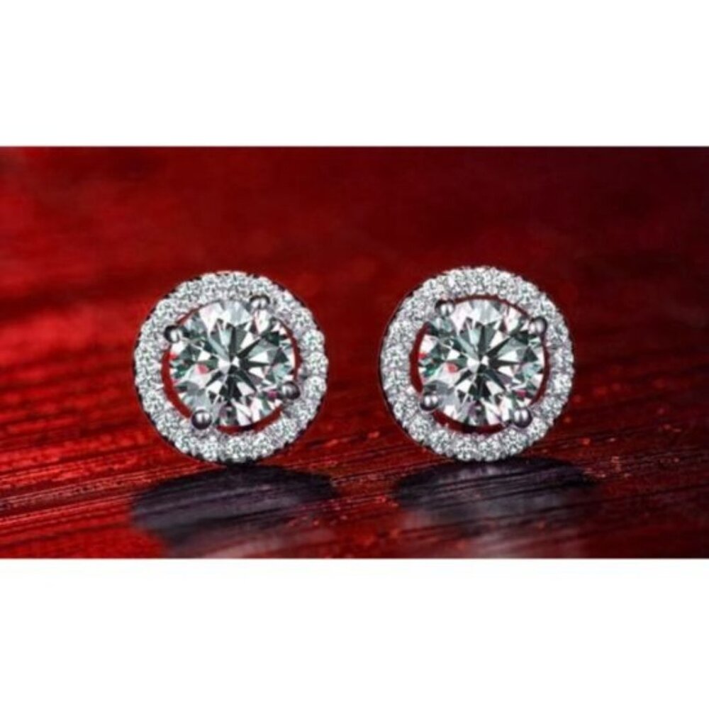 Avianna Halo Round Cubic Zirconia Silver Stud Earrings Gift Boxed - Picture 3 of 9